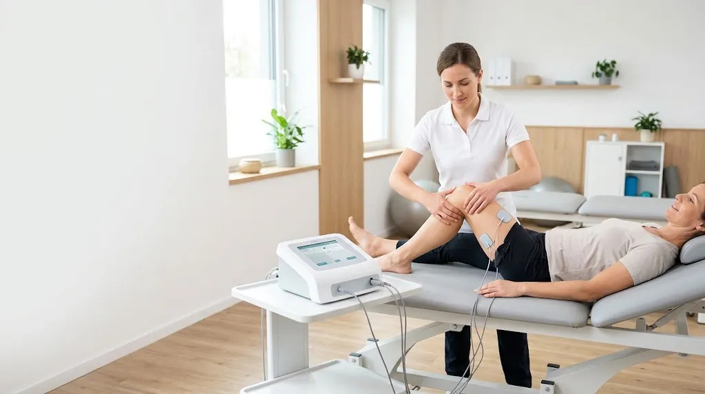 Trattamento fisioterapico con elettrostimolazione in uno studio professionale